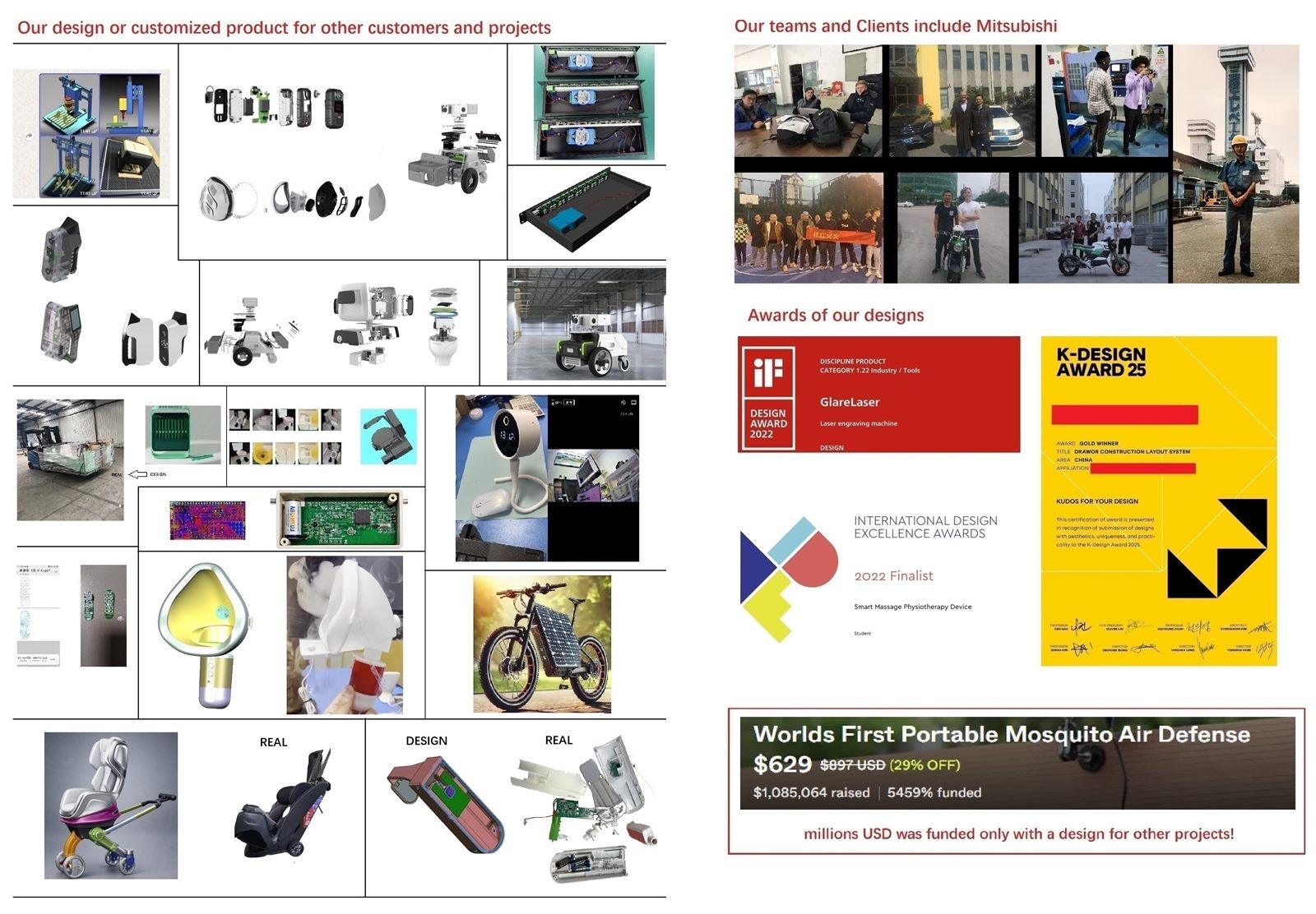 Custom product design, engineering projects and award-winning development experience